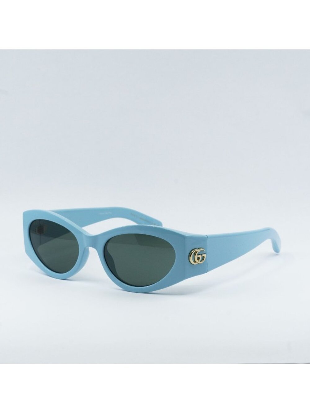 Gucci GG1401S 004 Sunglasses Light Blue Cat Eye Frame, Grey Lenses